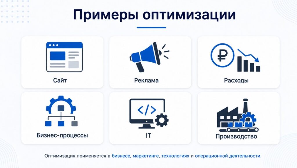 Примеры оптимизации в бизнесе, рекламе, IT и процессах