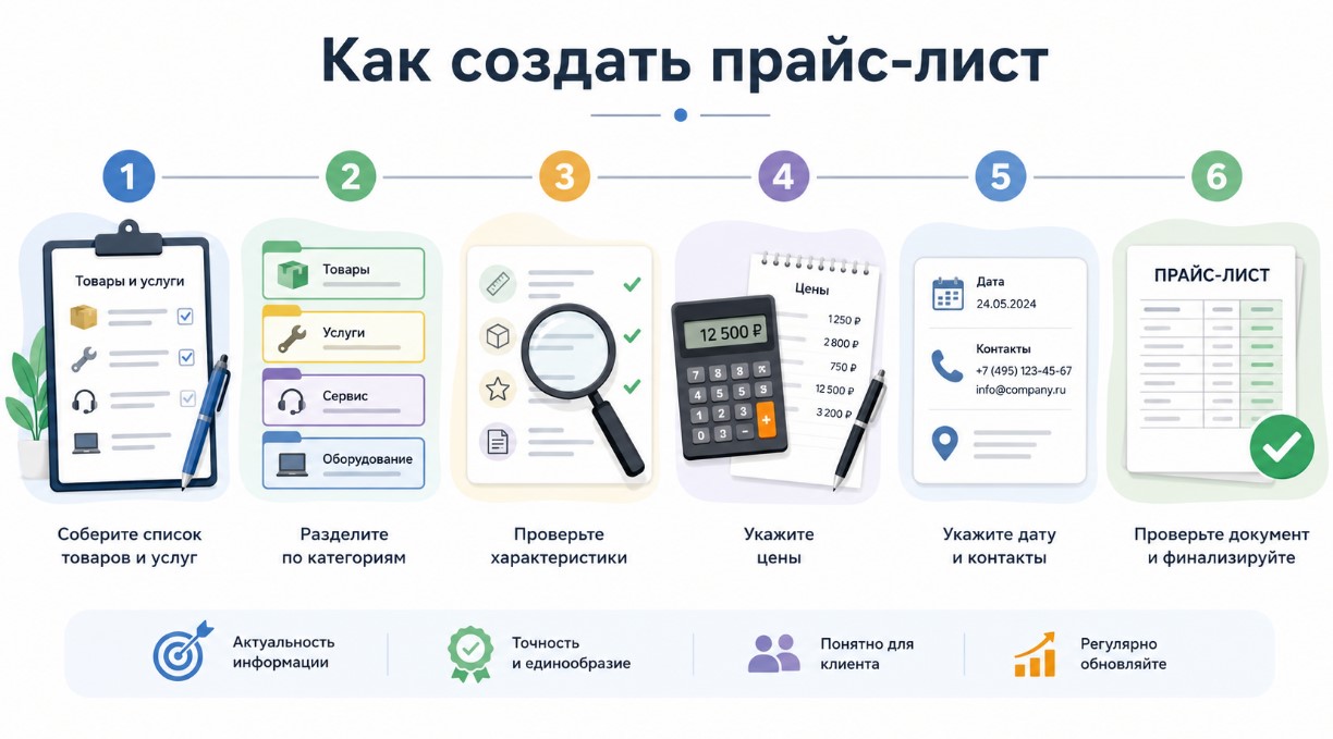 Пошаговый процесс составления прайс-листа на товары и услуги