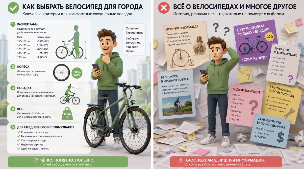 Сравнение релевантного и нерелевантного контента на примере выбора велосипеда